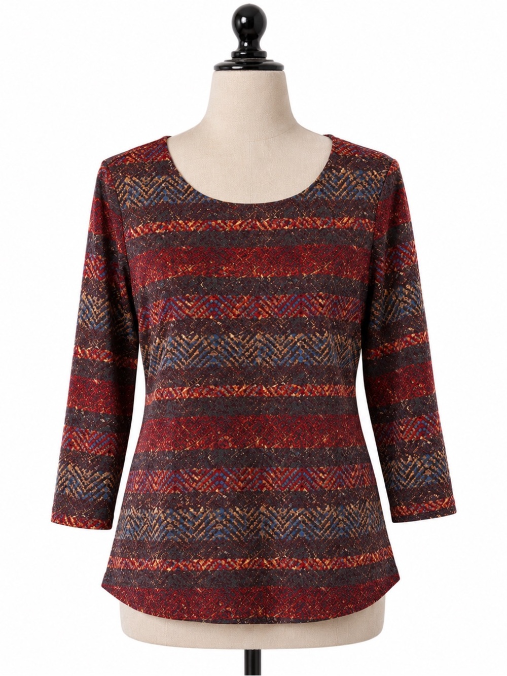 Liz Claiborne Petite Lined Blouse PL Burgundy Geometric Print 3/4 Fall SleeveTop